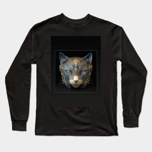 Blue and Gold Ivory Cat (Black) Long Sleeve T-Shirt